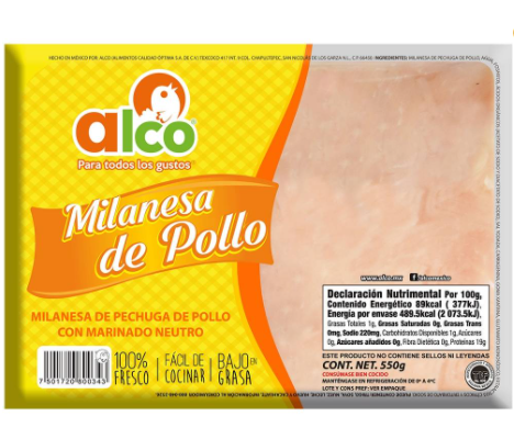 Milanesa De Pollo Natural Alco 550g